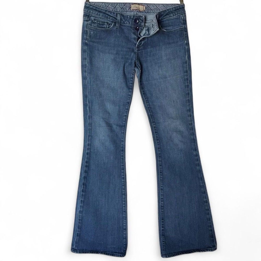 Paige Calabasas Flare Jeans Blue Low Rise Button Fly Y2K Boho 29
